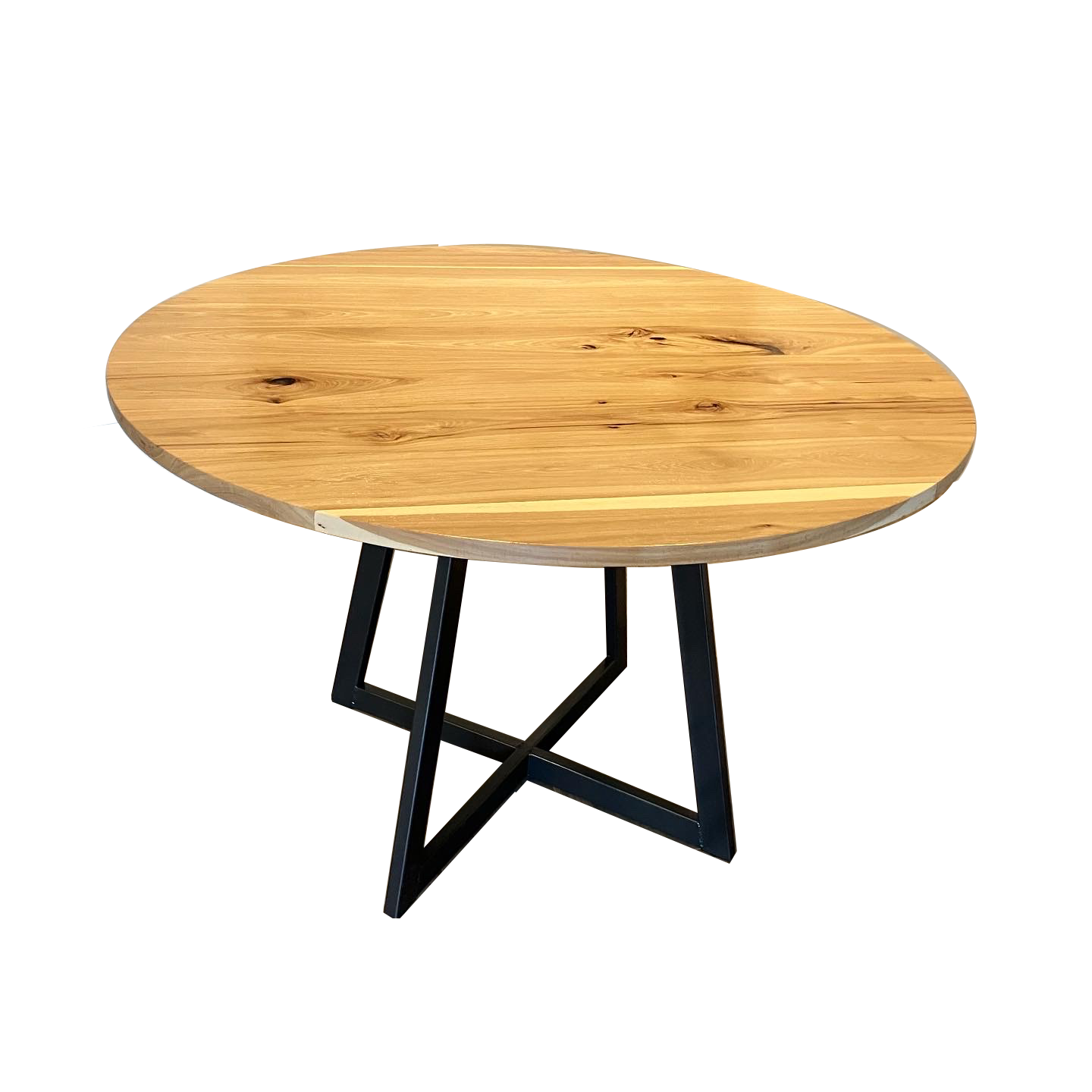 Rustic Hickory round pedestal table with Steel base