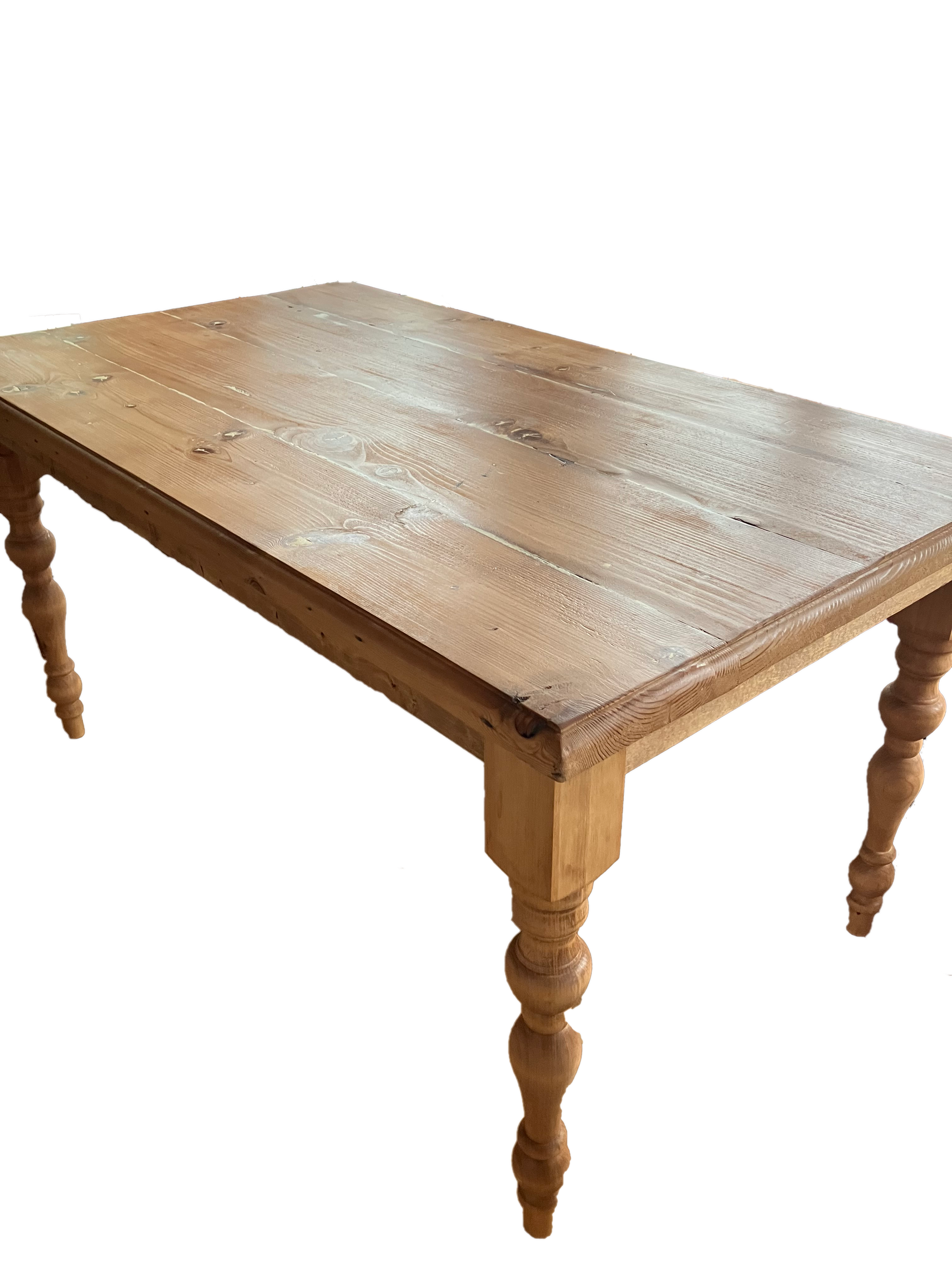 Reclaimed barnwood farmhouse dining table with Turned 3.5” legs