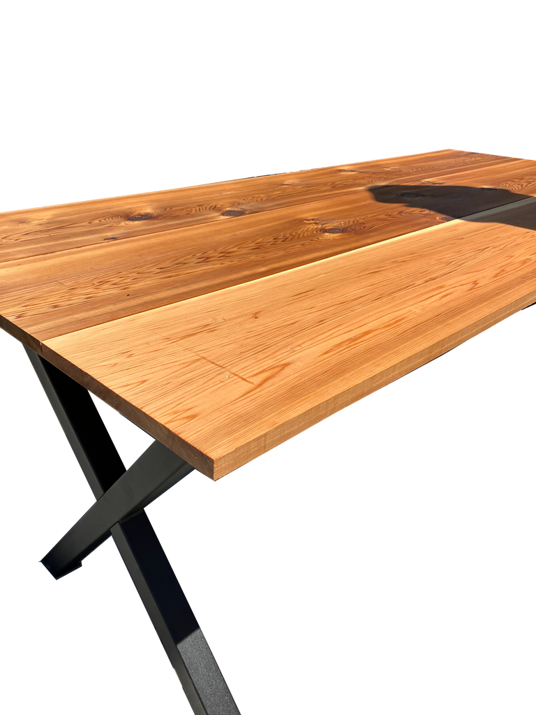 Red Cedar outdoor patio table with Steel powder coated X legs