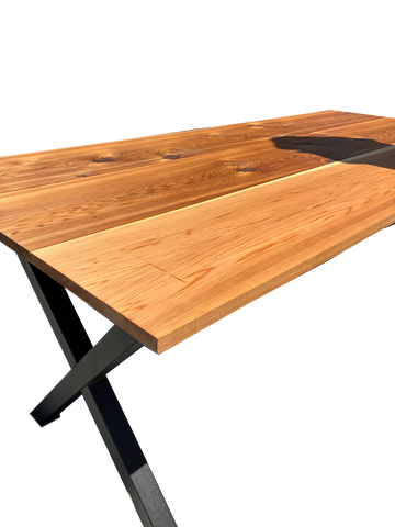 Red Cedar outdoor patio table with Steel powder coated X legs