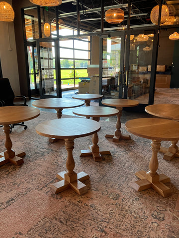 Round white oak pedestal table with Turned white oak pedestal base