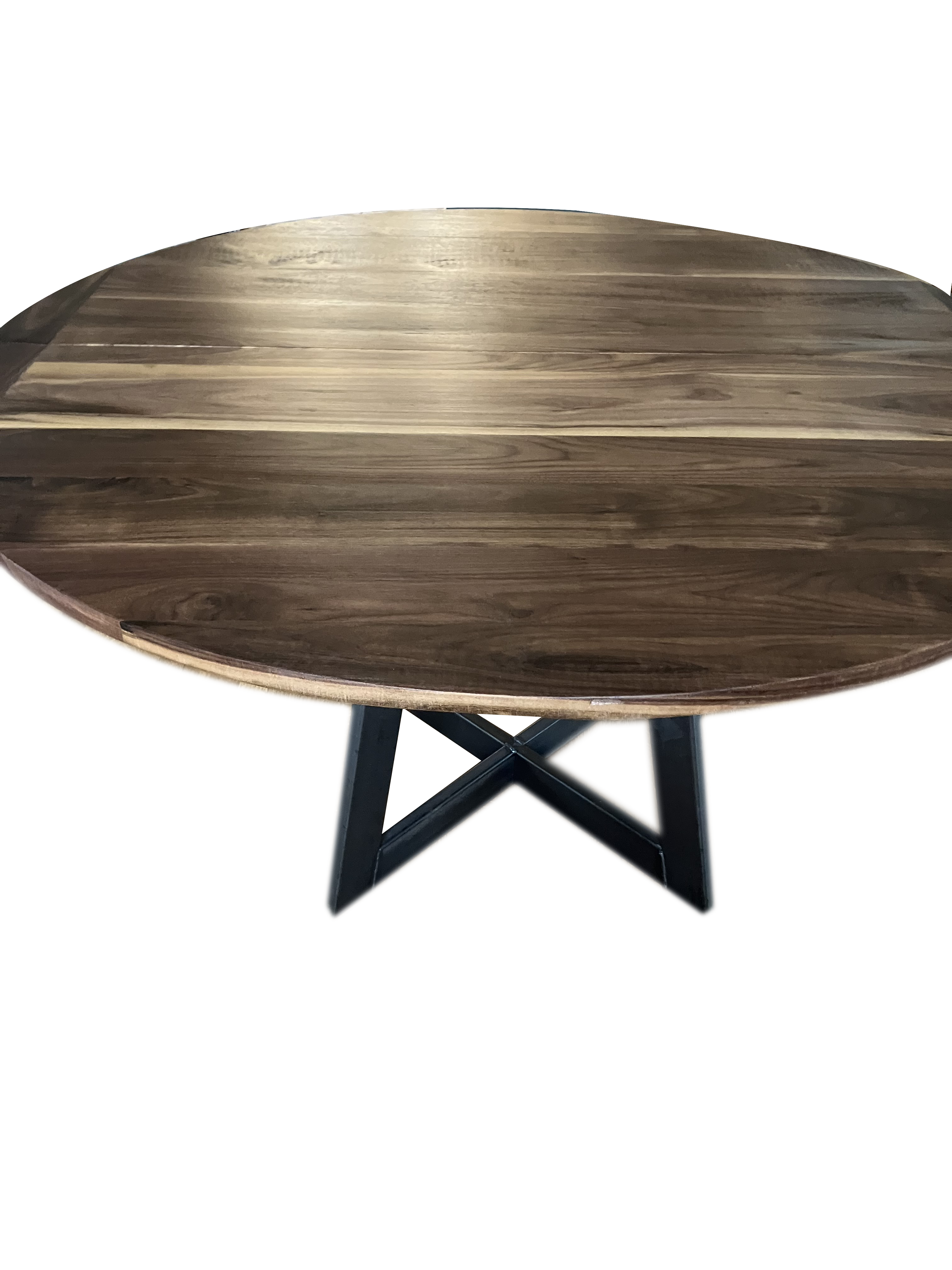 Black Walnut round expandable table with Steel base