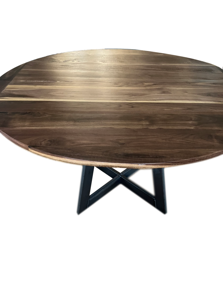 Black Walnut round expandable table with Steel base