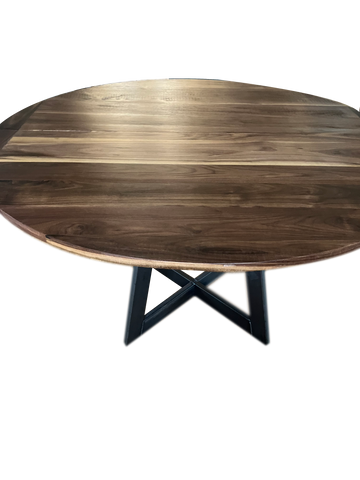 Black Walnut round expandable table with Steel base