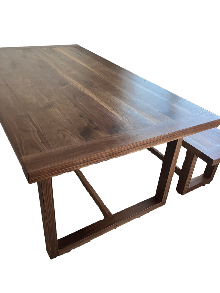 Finished edge Black Walnut dining table with Walnut square base