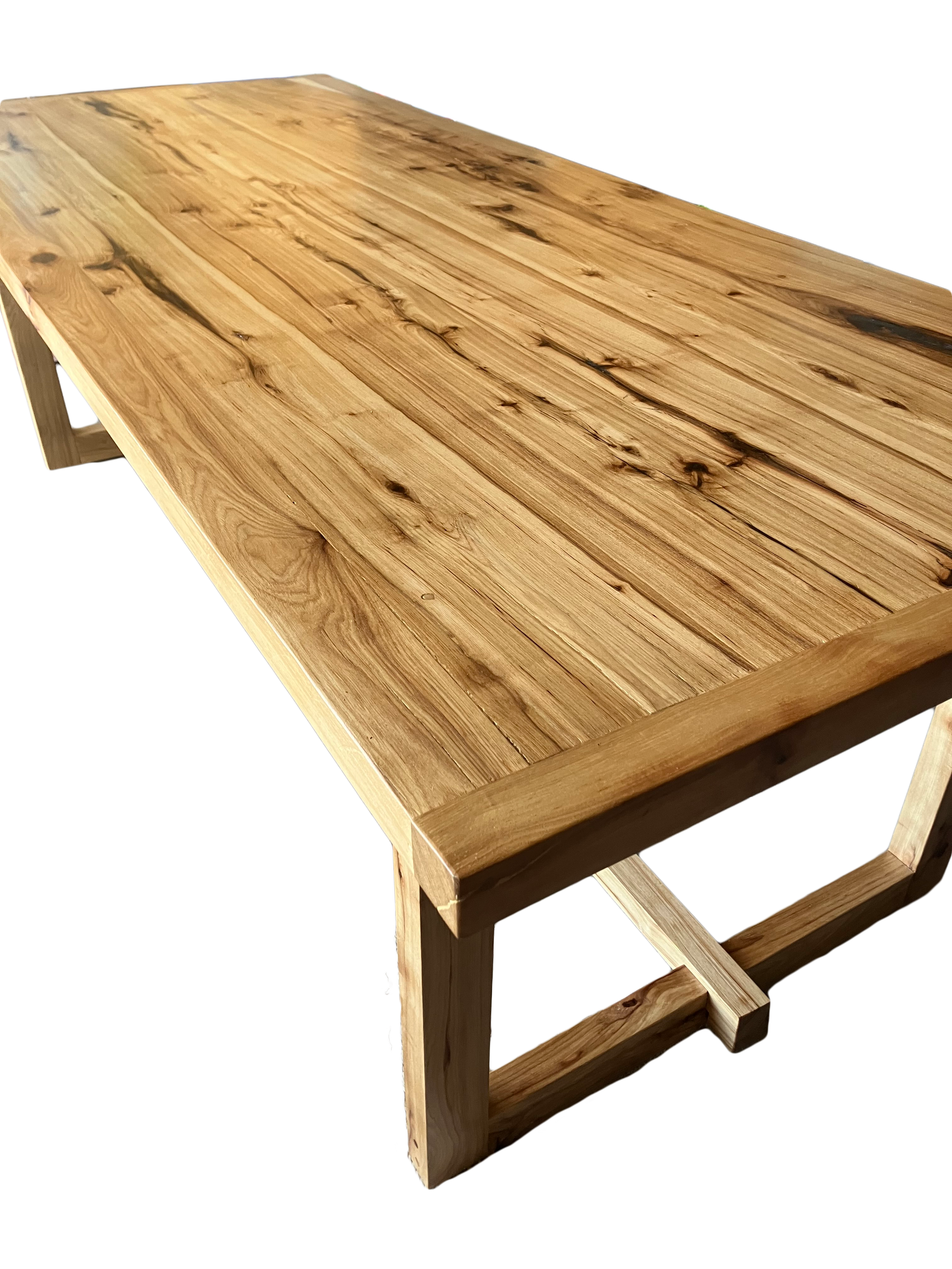 Rustic Hickory dining table with Square Hickory base