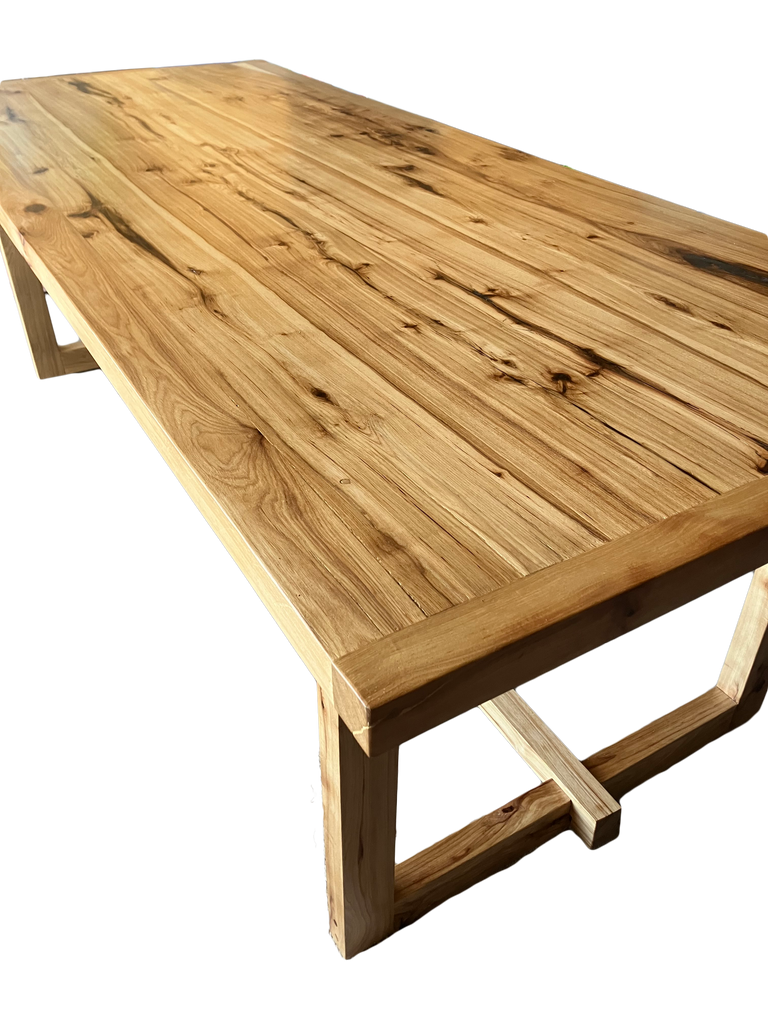 Rustic Hickory dining table with Square Hickory base