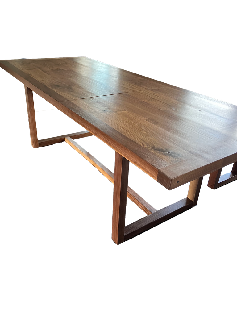 Black Walnut expandable dining table with Walnut square base