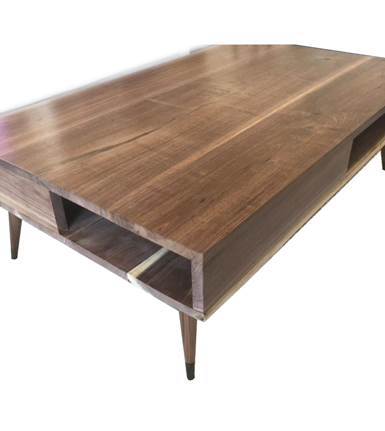 Large Black Walnut mid century coffee table storage with Walnut McCobb legs