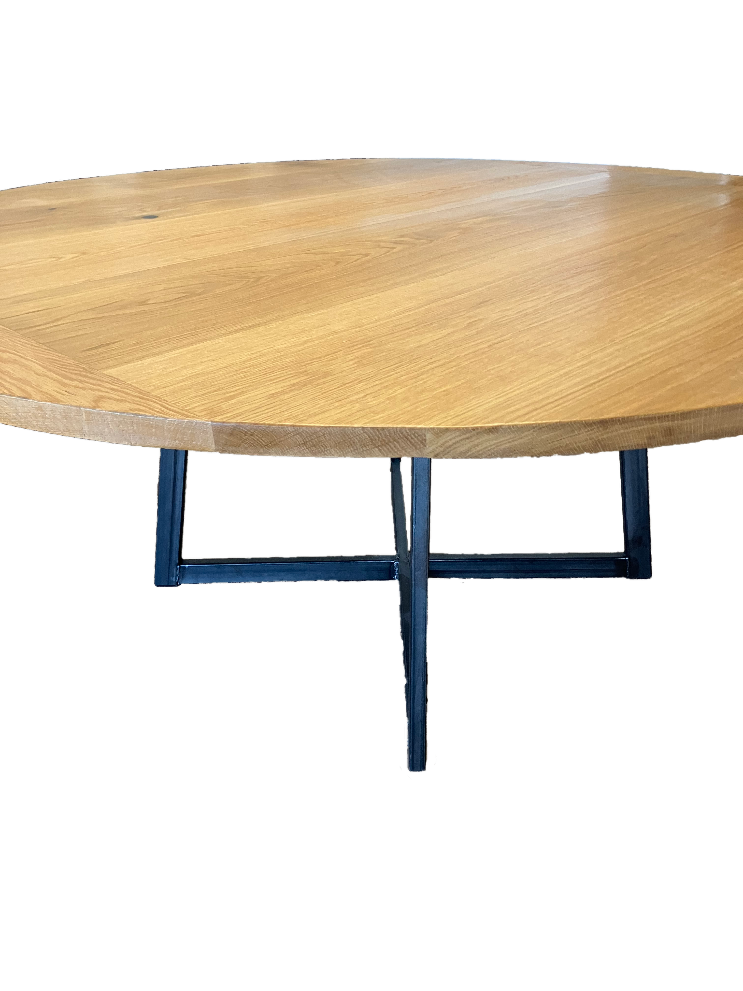 White Oak round pedestal table with Steel base