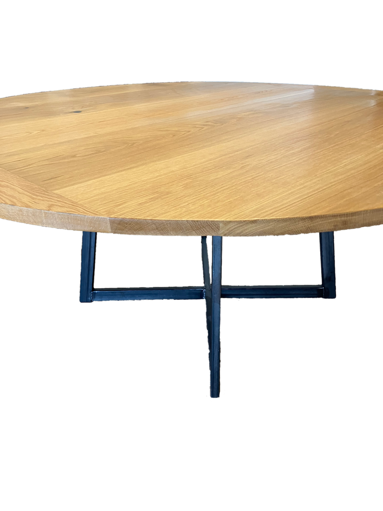 White Oak round pedestal table with Steel base