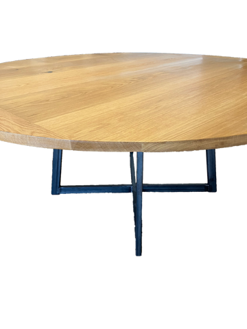 White Oak round pedestal table with Steel base