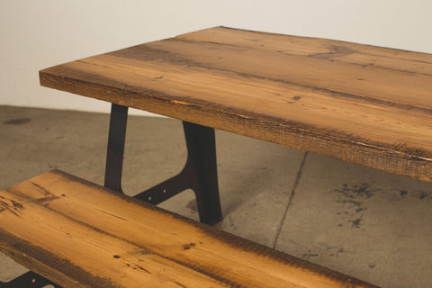 Natural Edge Dimensional Dining Table with A Frame Legs and Matching Bench